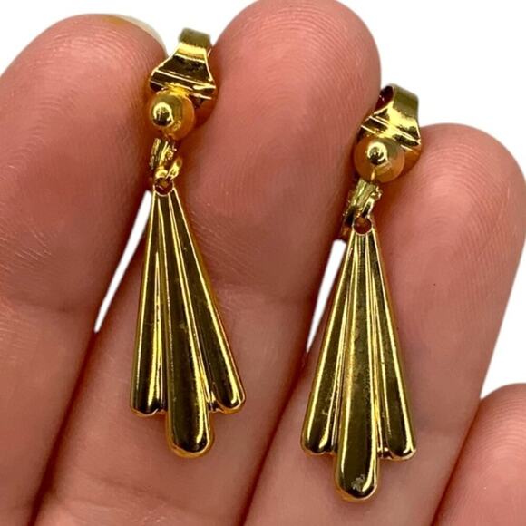 Vintage Art Deco Drop Gold Tone Clip On Earrings - Picture 1 of 5